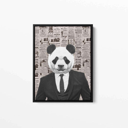 Panda Guy Old Newspaper Animal Canvas