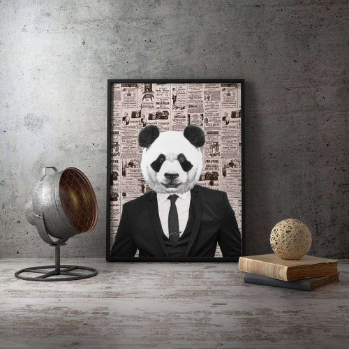 Panda Guy Old Newspaper Animal Canvas