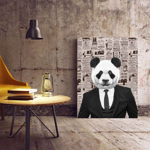 Panda Guy Old Newspaper Animal Canvas