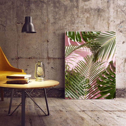 Pink Green Palms Tropical Canvas