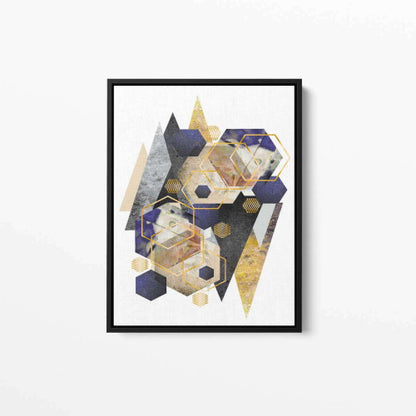 Reflection Mountains Gold Navy Grey Abstract Canvas