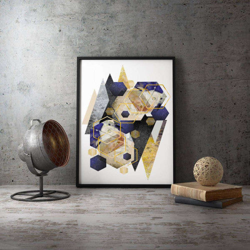 Reflection Mountains Gold Navy Grey Abstract Canvas