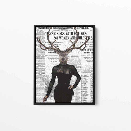 Reindeer Lady Old Newspaper Animal Canvas