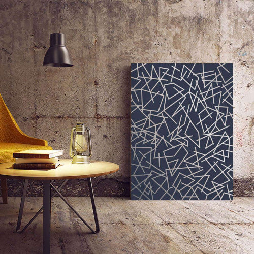 Silver Grey Navy Lines Abstract Fashion Canvas