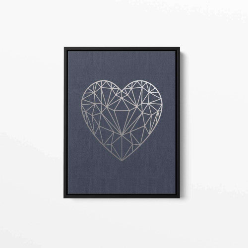 Silver Grey Navy Love Heart Abstract Canvas