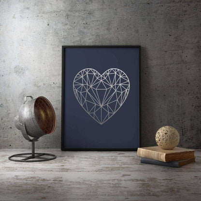 Silver Grey Navy Love Heart Abstract Canvas