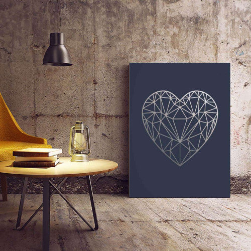 Silver Grey Navy Love Heart Abstract Canvas