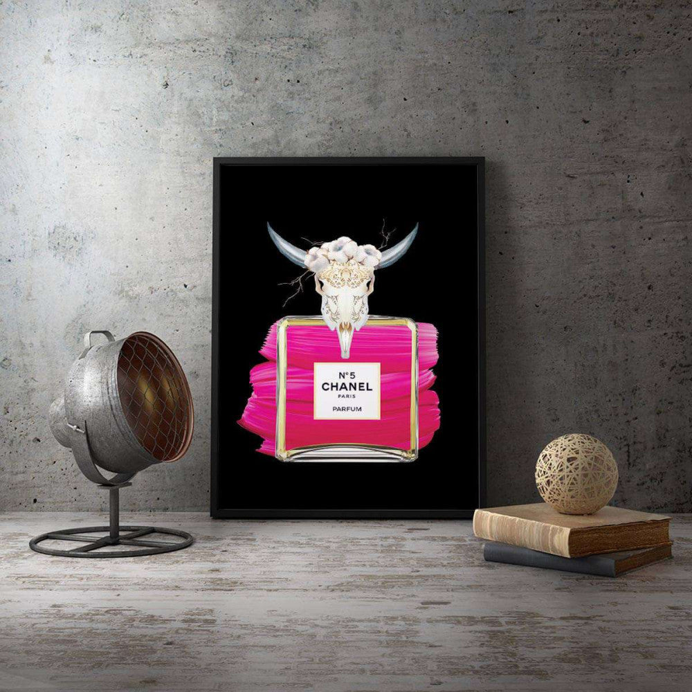 Animal Skull Pink Perfume Bottle Canvas