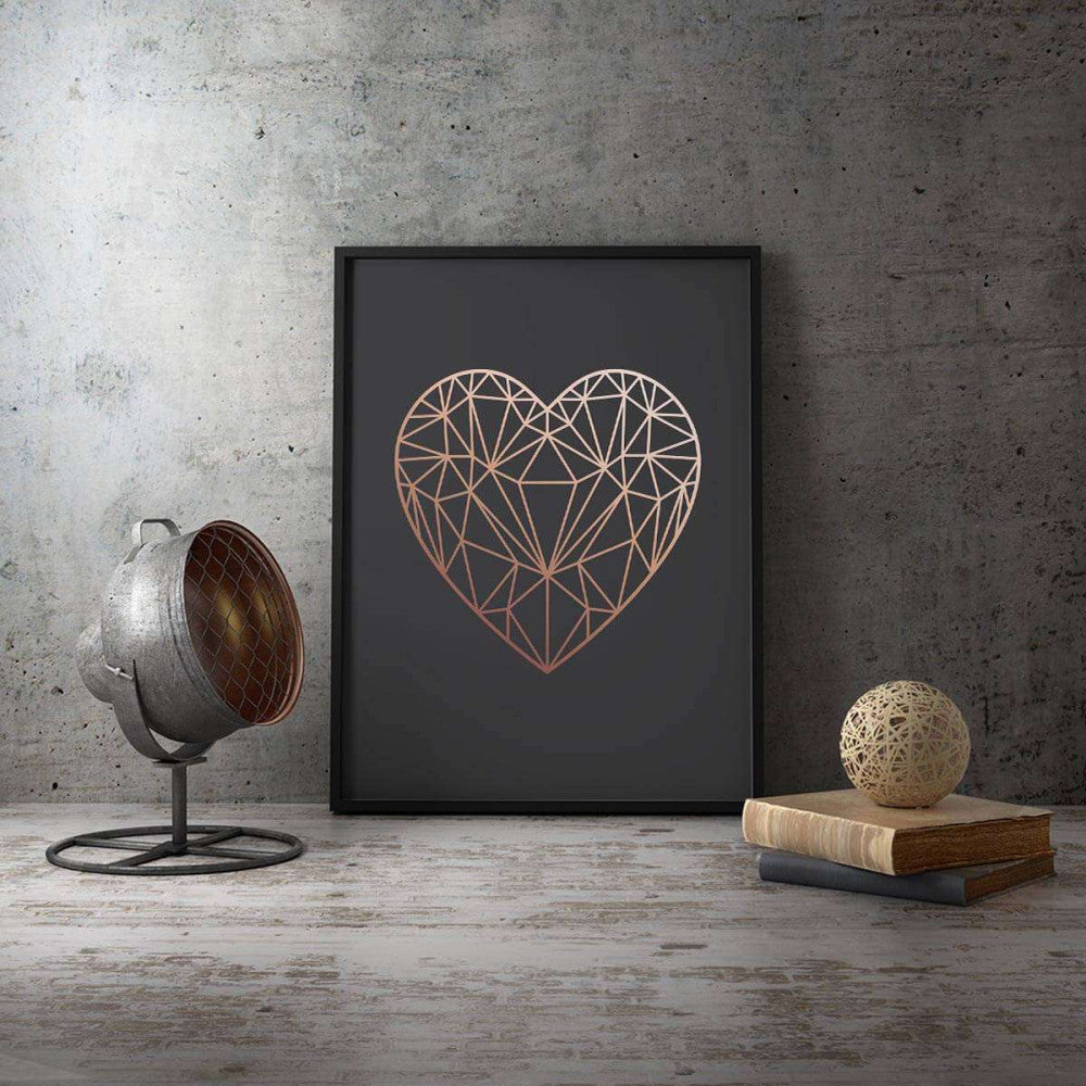 Copper Love Heart Grey Canvas