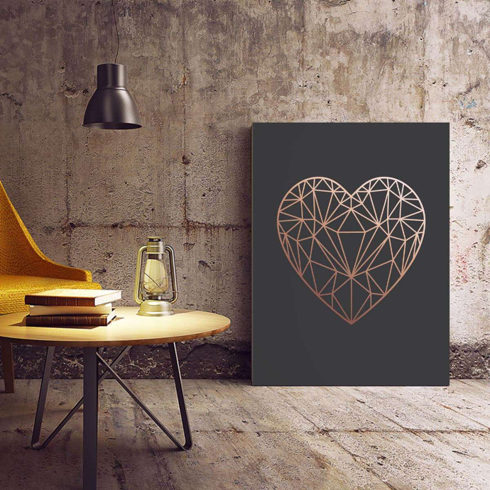 Copper Love Heart Grey Canvas