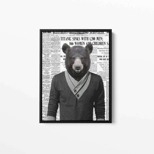 Bear Dude Old Newspaper Animal Canvas