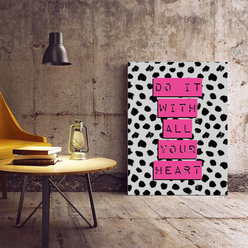 Do It With All Your Heart Grey Pink Typography Canvas