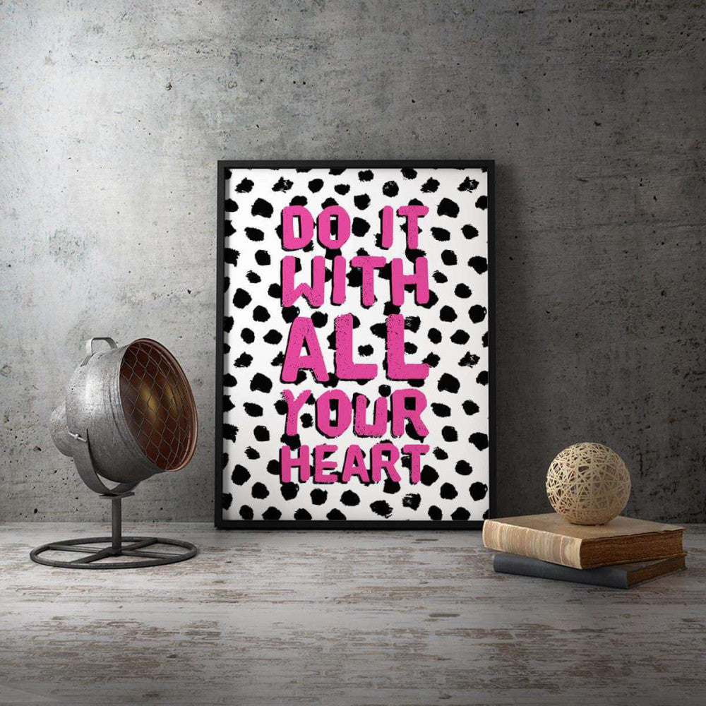 Do It With All Your Heart White Pink Typography Canvas