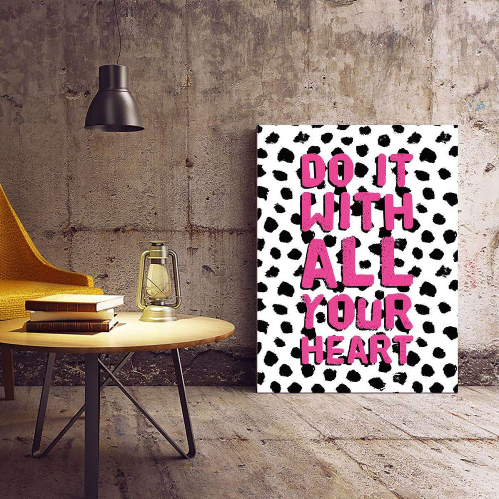 Do It With All Your Heart White Pink Typography Canvas