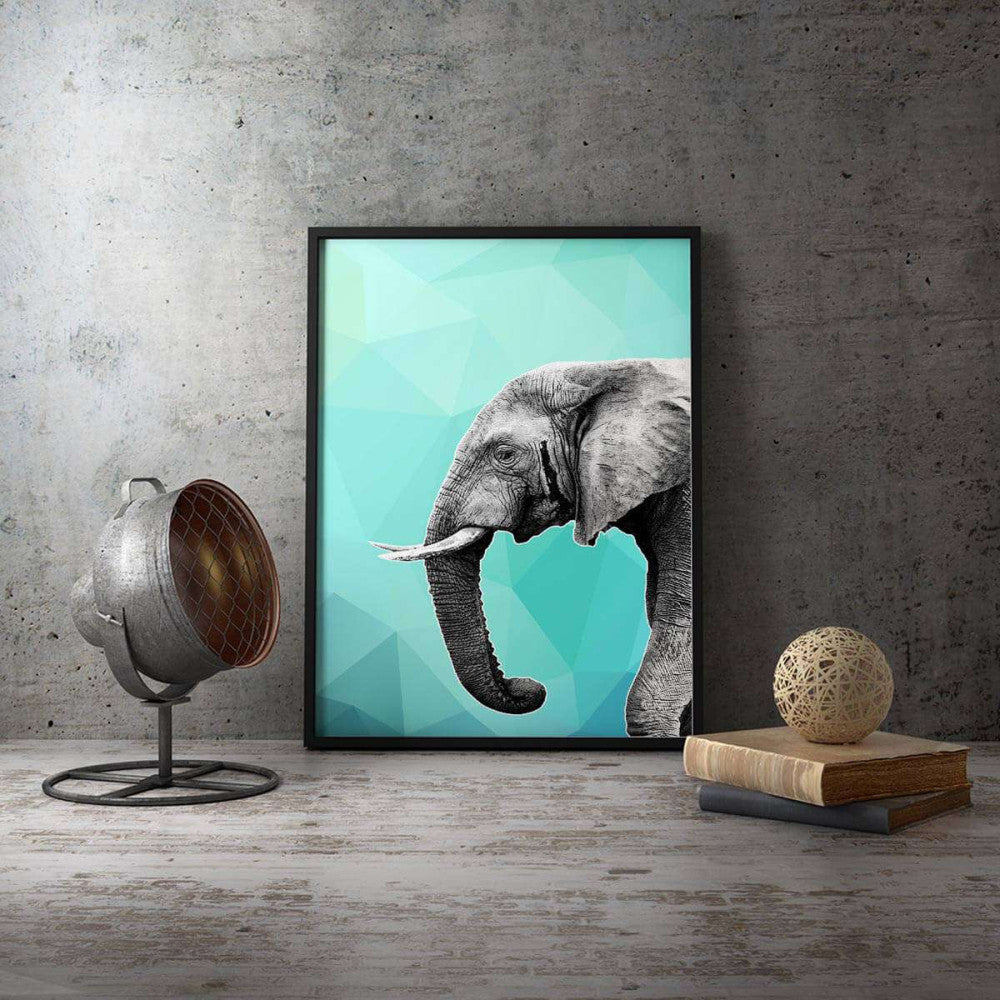 Elephant 001 Blue Abstract Animal Canvas