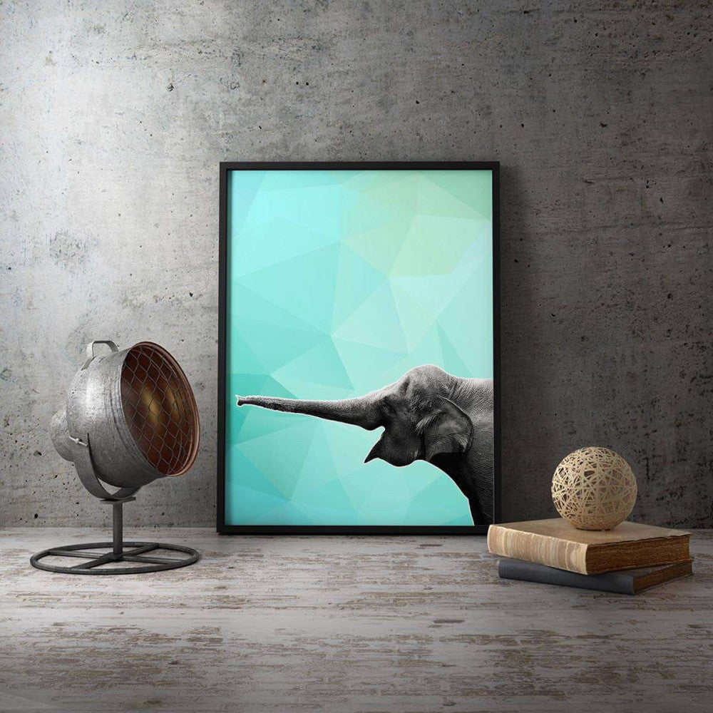 Elephant 002 Blue Abstract Animal Canvas