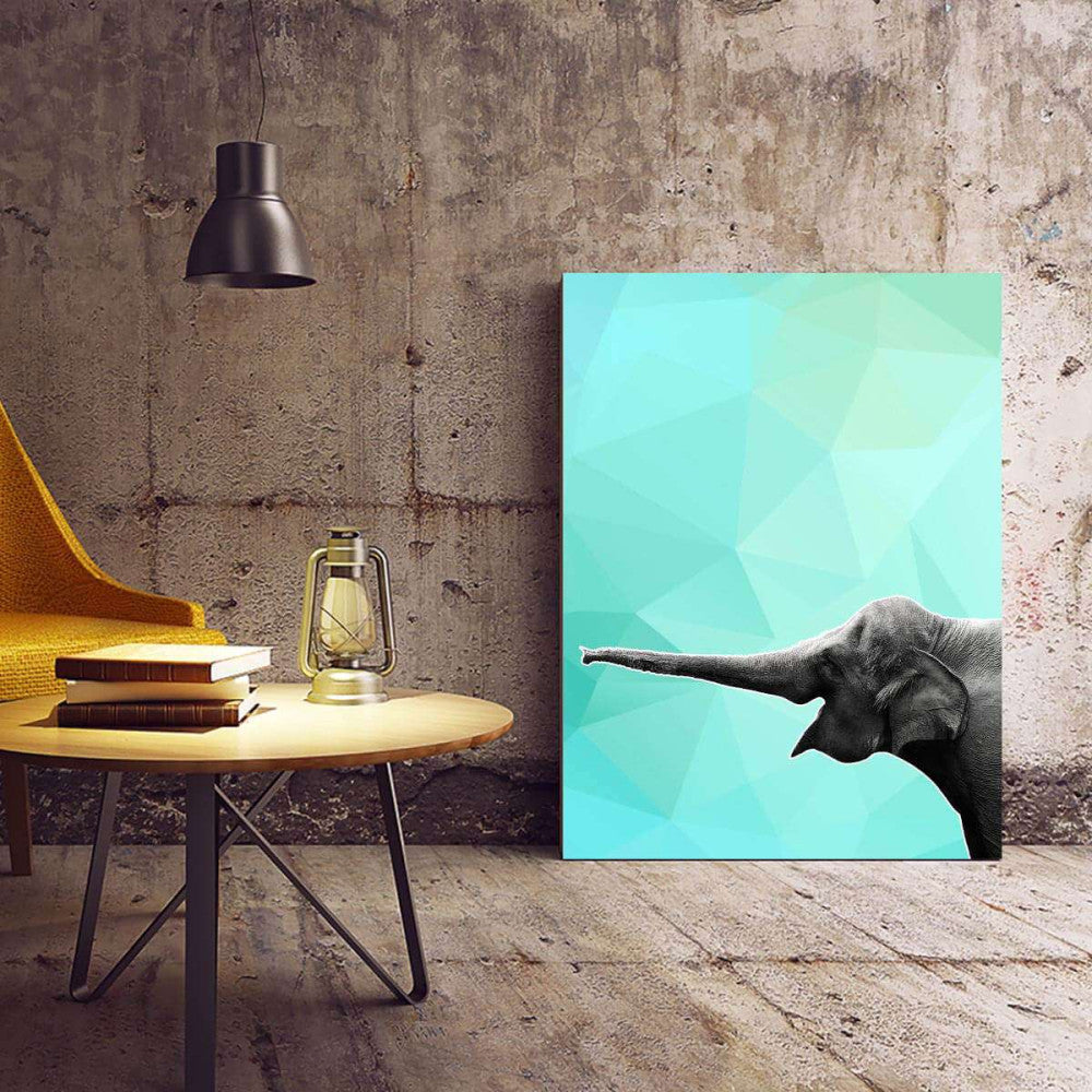 Elephant 002 Blue Abstract Animal Canvas