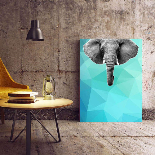 Elephant 003 Blue Abstract Animal Canvas