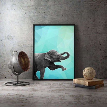 Elephant 004 Blue Abstract Animal Canvas