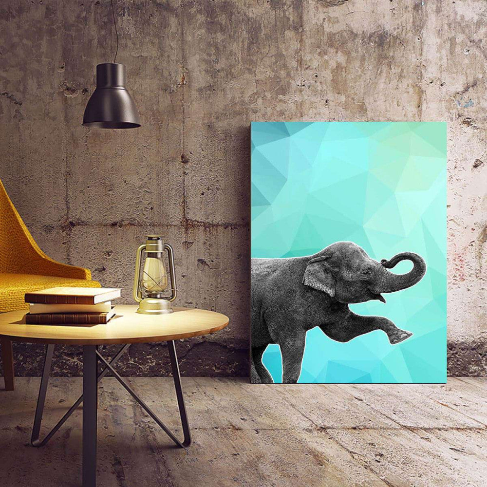 Elephant 004 Blue Abstract Animal Canvas