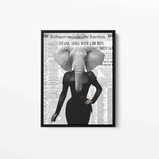 Elephant Lady Newspaper Animal Canvas