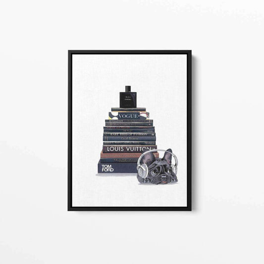 Fashion Books Bulldog with Headphones Canvas