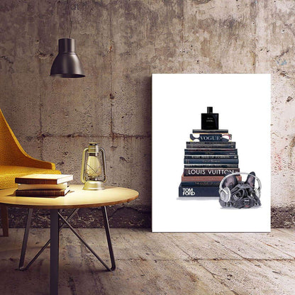 Fashion Books Bulldog with Headphones Canvas