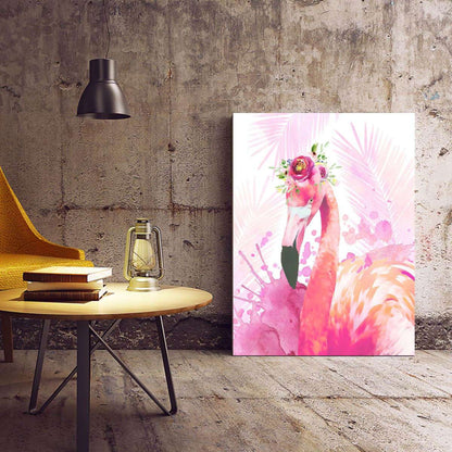 Flamingo Flower Crown Animal Home Nursery Canvas