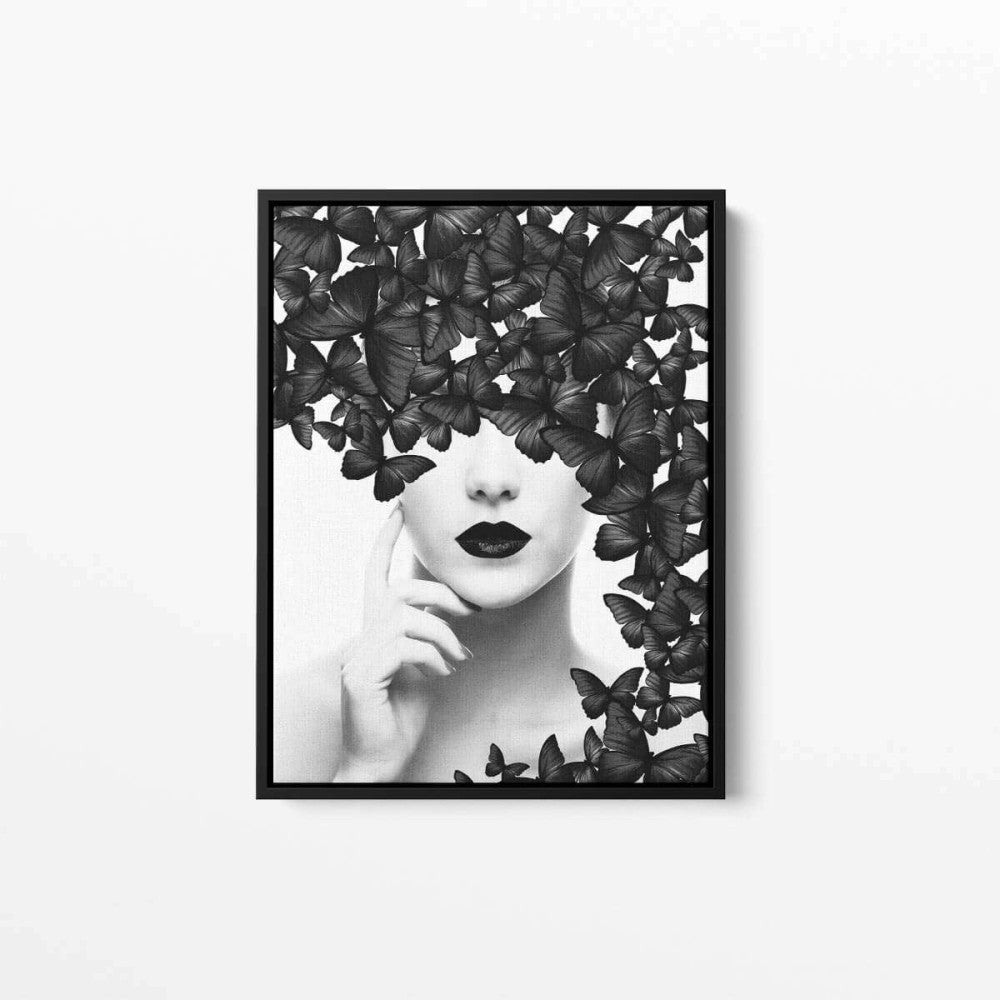 Black Butterflies Girl Canvas