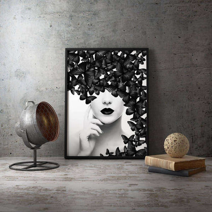 Black Butterflies Girl Canvas