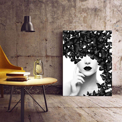 Black Butterflies Girl Canvas