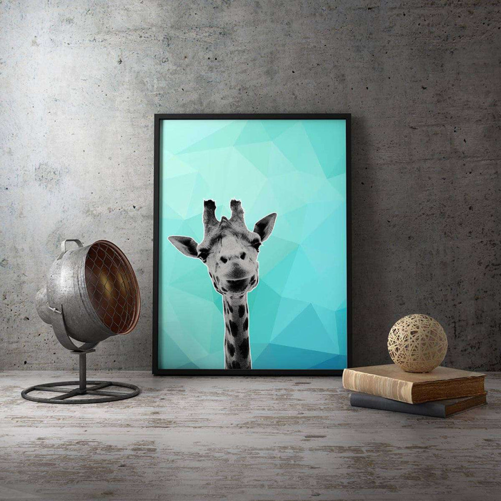 Giraffe Blue Abstract 001 Animal Canvas