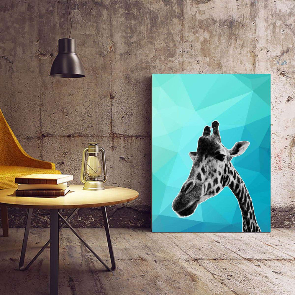 Giraffe Blue Abstract 003 Animal Canvas