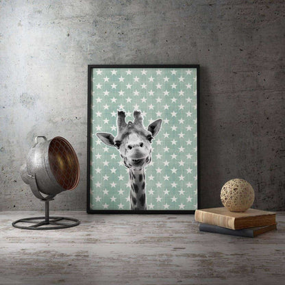 Giraffe Green Star 001 Animal Canvas