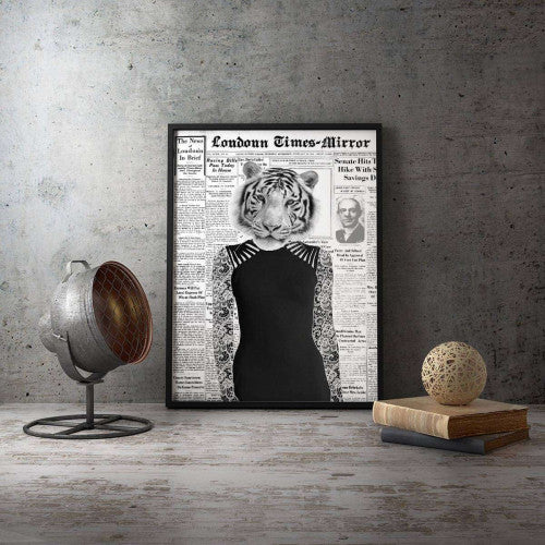 Tiger Lady - Old News Paper Animal Canvas