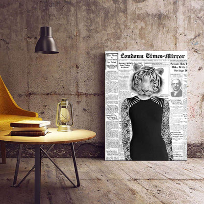 Tiger Lady - Old News Paper Animal Canvas