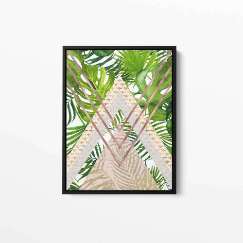 Tropical Leaves Gold Bees Triangles Geometrical Canvas