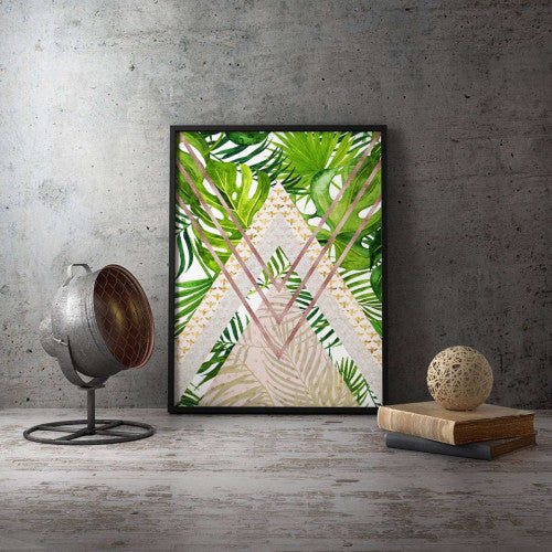 Tropical Leaves Gold Bees Triangles Geometrical Canvas