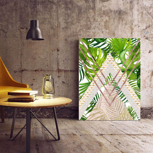 Tropical Leaves Gold Bees Triangles Geometrical Canvas