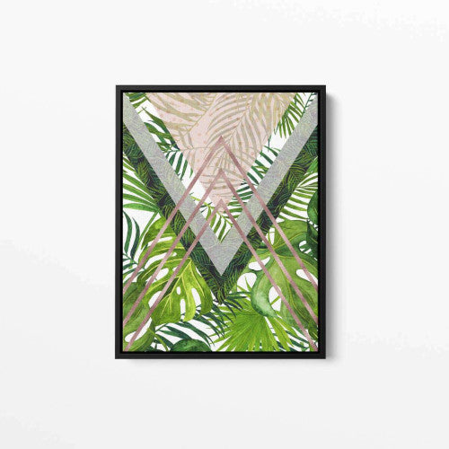 Tropical Leaves Rose Gold Triangles Geometrical Canvas