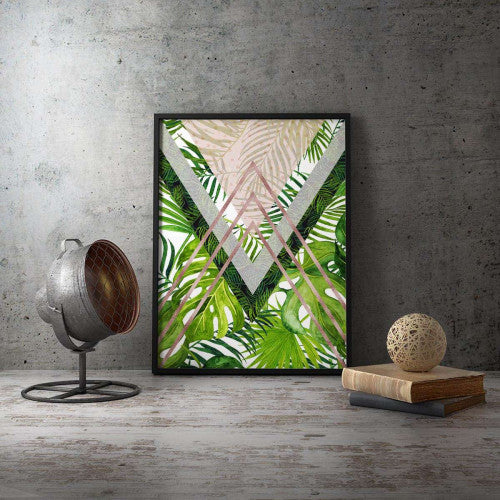 Tropical Leaves Rose Gold Triangles Geometrical Canvas