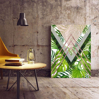 Tropical Leaves Rose Gold Triangles Geometrical Canvas