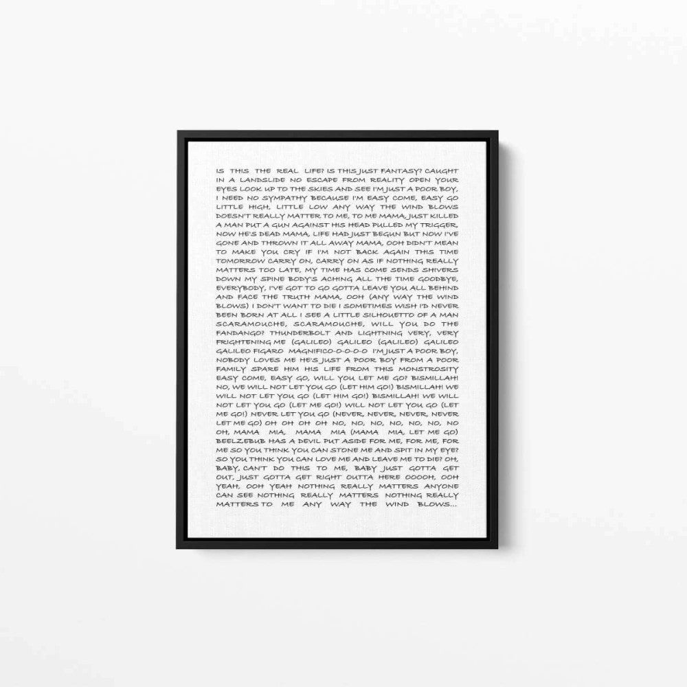 Bohemian Rhapsody Full Lyrics Music Typography Canvas