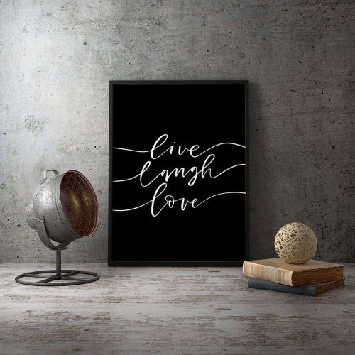 Live Laugh Love black Typography Canvas