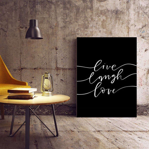 Live Laugh Love black Typography Canvas