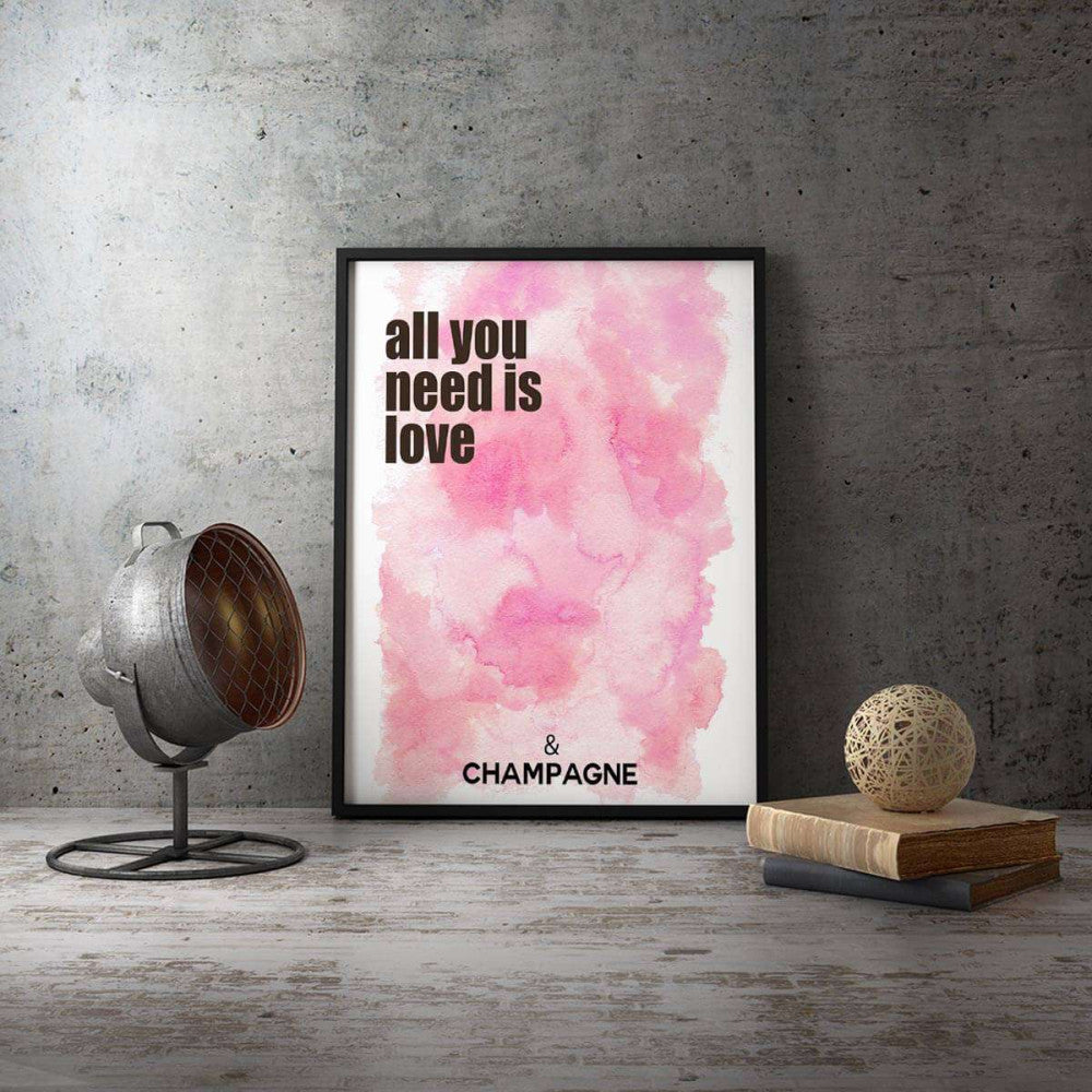 All You Need is Love and Champagne Pink Typography Canvas