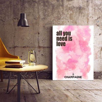 All You Need is Love and Champagne Pink Typography Canvas