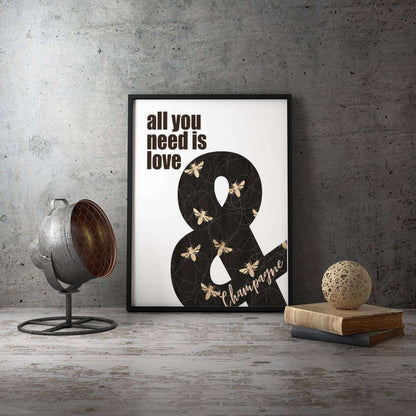 All You Need is Love and Champagne Typography Canvas