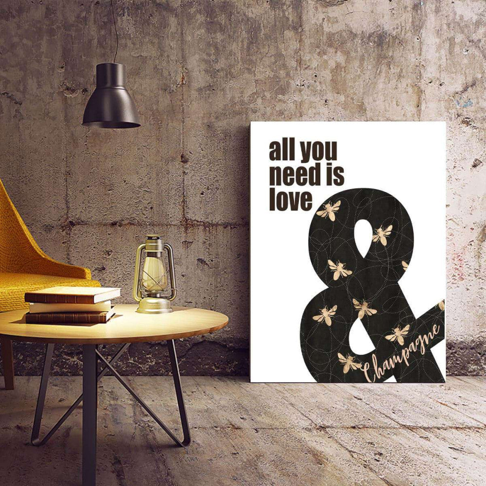 All You Need is Love and Champagne Typography Canvas