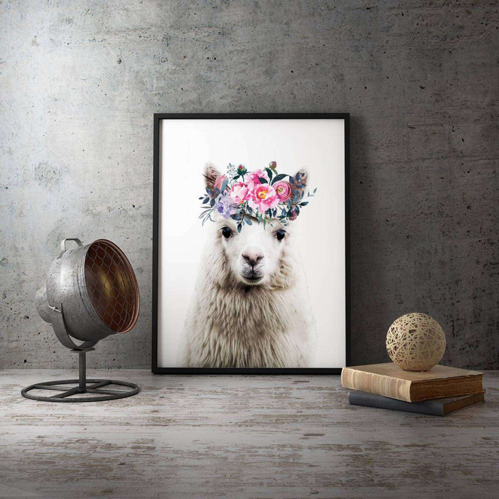 Alpaca Lama Flower Crown 002 Animal Canvas